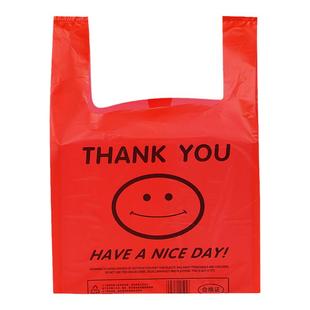 透明笑脸塑料袋加厚外卖食品袋商用一次手提背心袋红色超市购物袋