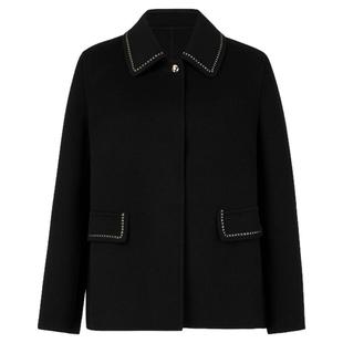 NAERSI娜尔思毛呢外套金属织带拼接香风短款2025年冬季新款大衣女