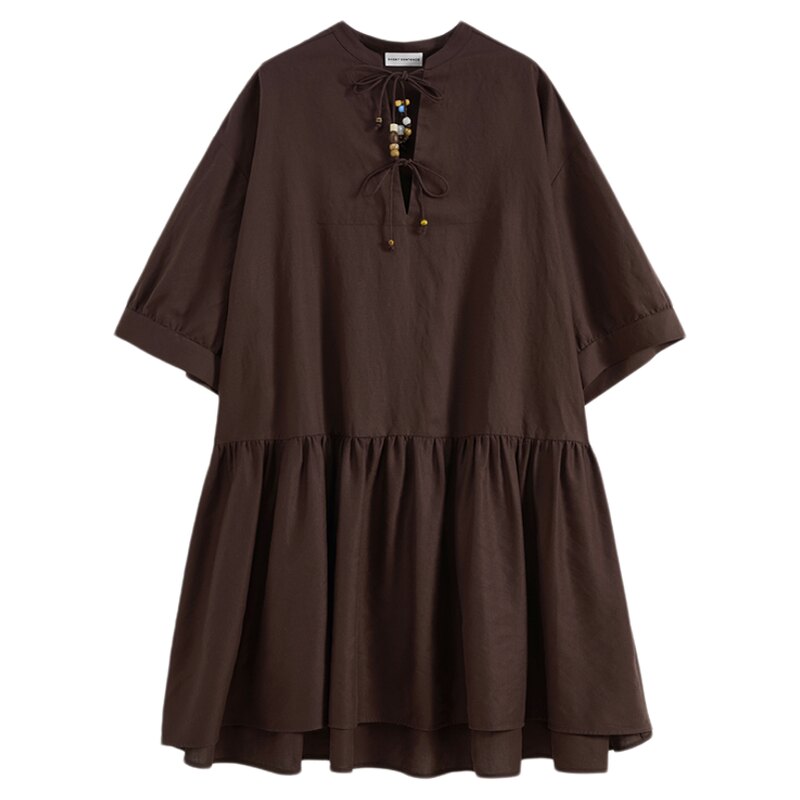 SHORT SENTENCE 设计师品牌 25早秋新品珠饰系带宽松连衣裙SOLSOL