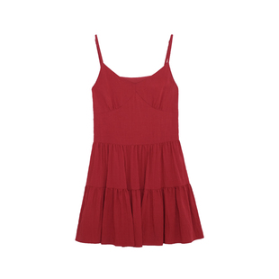 荒荒家初恋吊带连衣裙2025夏季新款温柔风小众减龄褶皱a字短裙ins