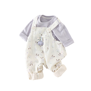 婴幼儿春季卡通背带裤套装女宝宝可爱两件套外出服连体裤洋气春装