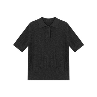 GOLDEN BARRY25秋冬镂空提花polo领高质感极简风短袖羊绒衫243115