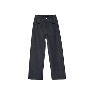 暖到骨子里！~绵羊毛密密绒牛仔裤女冬新款深色高腰宽松阔腿长裤