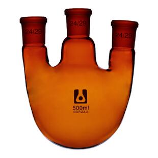 棕色圆底烧瓶单口三口四口蒸馏反应烧瓶三颈四颈单标口斜直口标准磨口高硼硅玻璃仪器化学实验室用品可定制