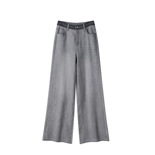 OSA欧莎复古宽松显瘦直筒牛仔裤女2025秋季新款烟灰色休闲阔腿裤