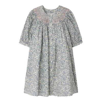 【新品】Bonpoint2026春夏女大童碎花缩褶短袖连身裙小樱桃童装