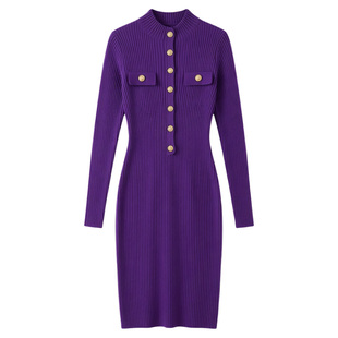 法式设计感针织连衣裙女秋冬高级感港味小个子修身显瘦亮丝包臀裙