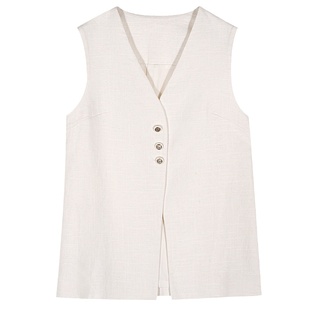 落落狷介 无袖白色西装马夹上衣设计感棉麻马甲女款2025新款夏款