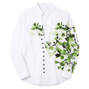 Printed round neck shirt cardigan for men 印花圆领衬衫开衫男