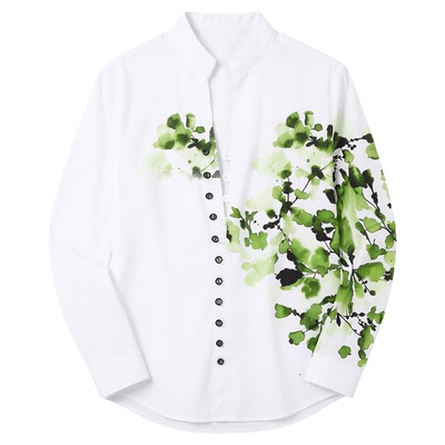 Printed round neck shirt cardigan for men 印花圆领衬衫开衫男