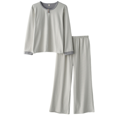 女德绒条纹保暖套头秋冬季家居服