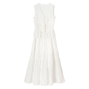 一枝南南张艺凡同款白色绑带荷叶边背心上衣女蕾丝花边半身裙套装