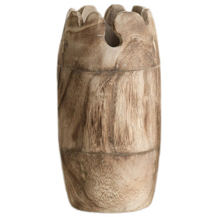 木制圆桶花插泡桐木手工打磨复古做旧民宿实木侘寂风花瓶摆件木质