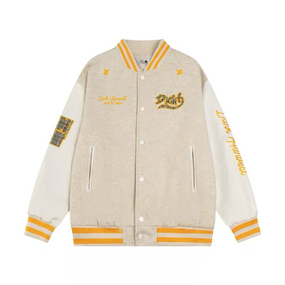 美式复古徽章刺绣字母夹棉棒球服