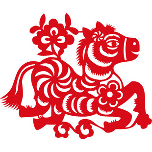花开富贵2026马年生肖窗花剪纸新年墙贴春节福字门贴迎门墙装饰画
