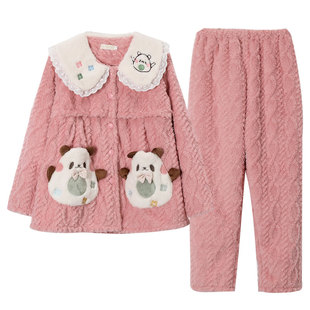 春秋天珊瑚绒月子服加厚加绒产后哺乳孕妇睡衣法兰绒保暖喂奶套装