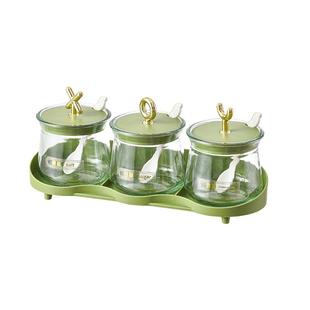 调料盒套装家用厨房组合装调味品收纳盒盐罐玻璃味精瓶密封罐可爱