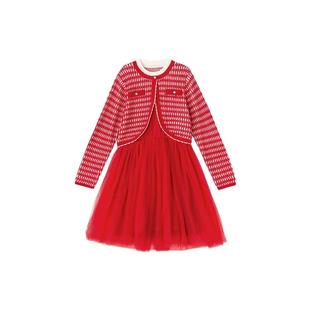 笛莎官方童装女童甜美连衣裙冬季新款大童女孩儿童洋气加绒长裙子