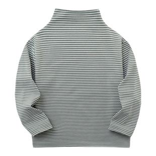 秋装儿童德绒半高领长袖打底衫男童条纹T恤女童上衣童装冬装百搭