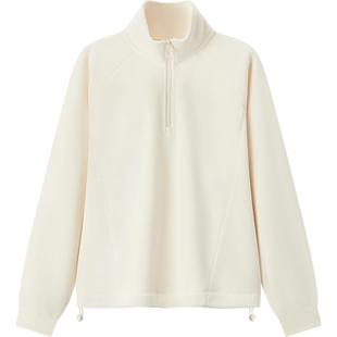 [商场同款]森马卫衣女摇粒绒立领插肩袖2024冬季新款宽松抽绳上衣