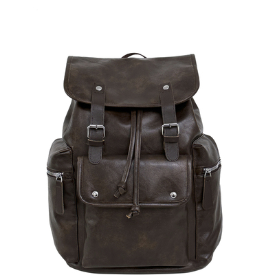 复古皮质大容量双肩包男