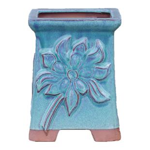 手工粗陶多肉花盆大口径方盆亮釉老桩矮方口透气群生创意绿萝陶罐