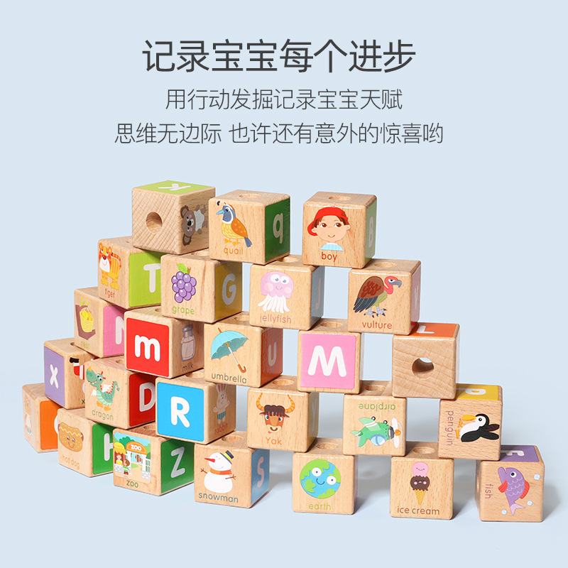 大手牵小手益智积木旋风早教字母火车木益智节426榉木车玩具小个