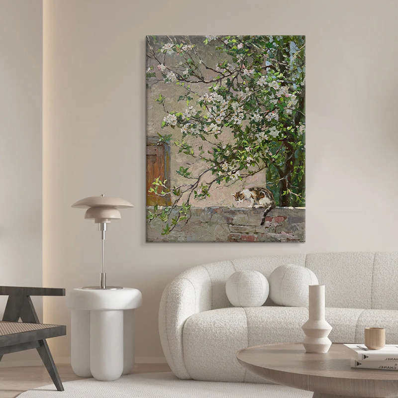 田园风树下小猫钻石画满钻客厅卧室小件抽象十字绣2024新款手工5d