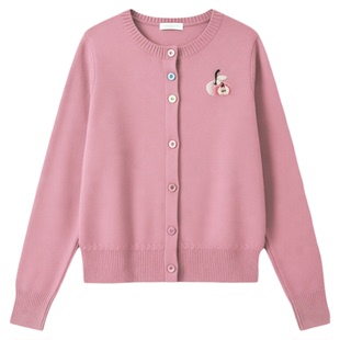 印象草原秋冬新款山羊绒针织开衫女设计感圆领短款外套上衣