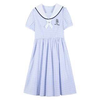 初中学生格子连衣裙少女夏季大童裙子12-15岁女孩夏装娃娃领长裙