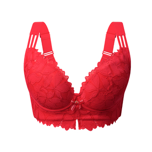 女儿腰小胸聚拢收副乳防下垂调整型文胸结婚新娘大红色内衣套装