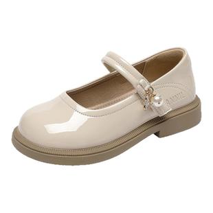 安奈儿女童小皮鞋白色儿童公主鞋软底2025新款玛丽珍单鞋浅口亮面