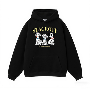 STA旗舰店美式复古斑点狗印花连帽卫衣男女潮牌重磅纯棉情侣外套