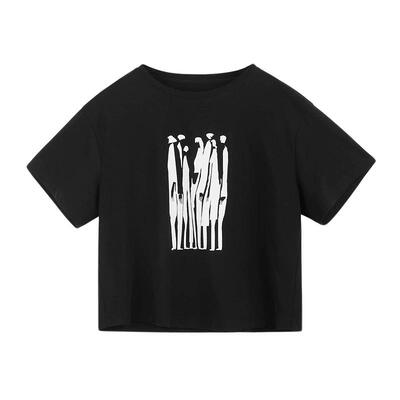 sdeer圆领撞色涂鸦宽松短袖T恤