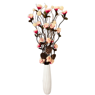 客厅装饰花创意摆件大型落地仿真花束干树枝插花玫瑰牡丹叶脉假花
