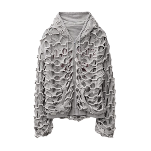GRAILZ PROJECT潮牌重磅缕空破洞双面穿开衫连帽卫衣高街休闲外套