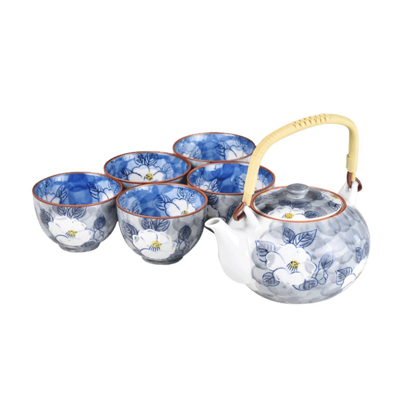 波佐见烧山茶花茶具一壶五杯套装