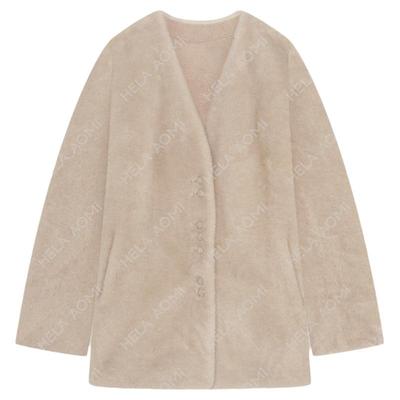 邱莹莹 HELA AOMI “银月霜华”绒感保暖斜方口袋单排扣短外套