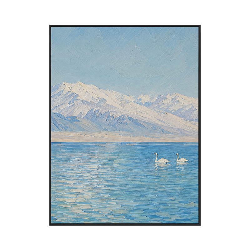 大芬村手绘雪山湖泊肌理油画
