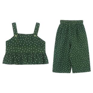大耳象女童波点吊带上衣休闲裤夏季新款儿童纯棉薄套装