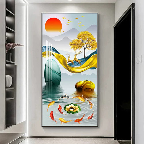 玄关装饰画现代简约入户正对门墙画壁画2024新款走廊过道竖版挂画