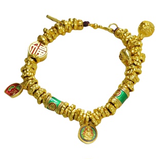 金店同款盘缠碎碎金黄金包银手链钱串子手工锤纹可diy中式串珠