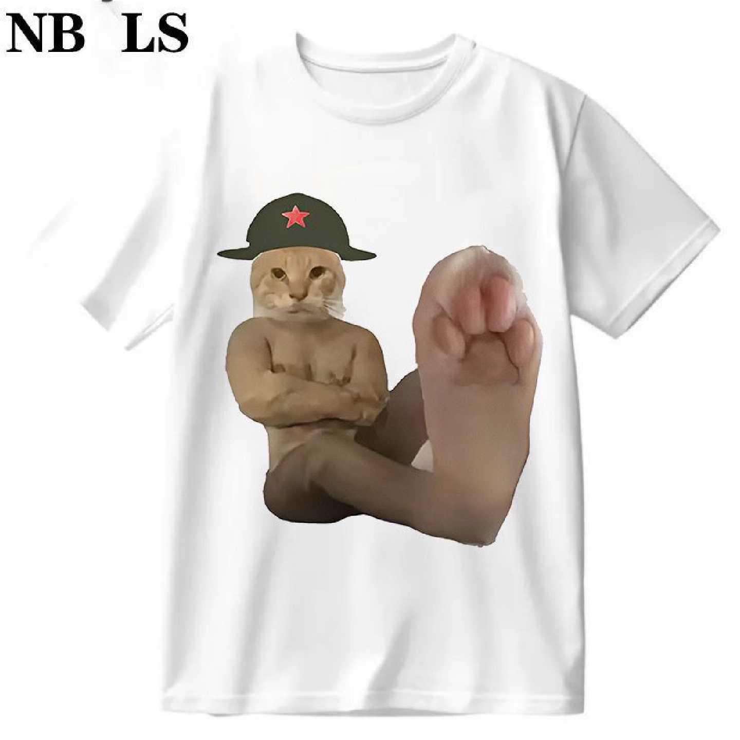 圆头耄耋猫表情包短袖男t恤女军工的小曲BG恶搞小猫meme衣服24