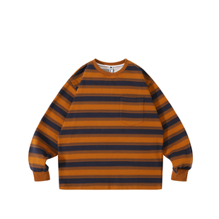 GcBrand Lab SS25 复古主题元素 美式休闲基础款条纹长袖圆领卫衣