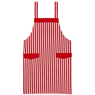 女时尚新款条纹图案便利店快餐店工作服厨房家用防水防油背带围裙