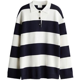 HM女装毛针织衫春季宽松细密针织长袖POLO套衫1261431