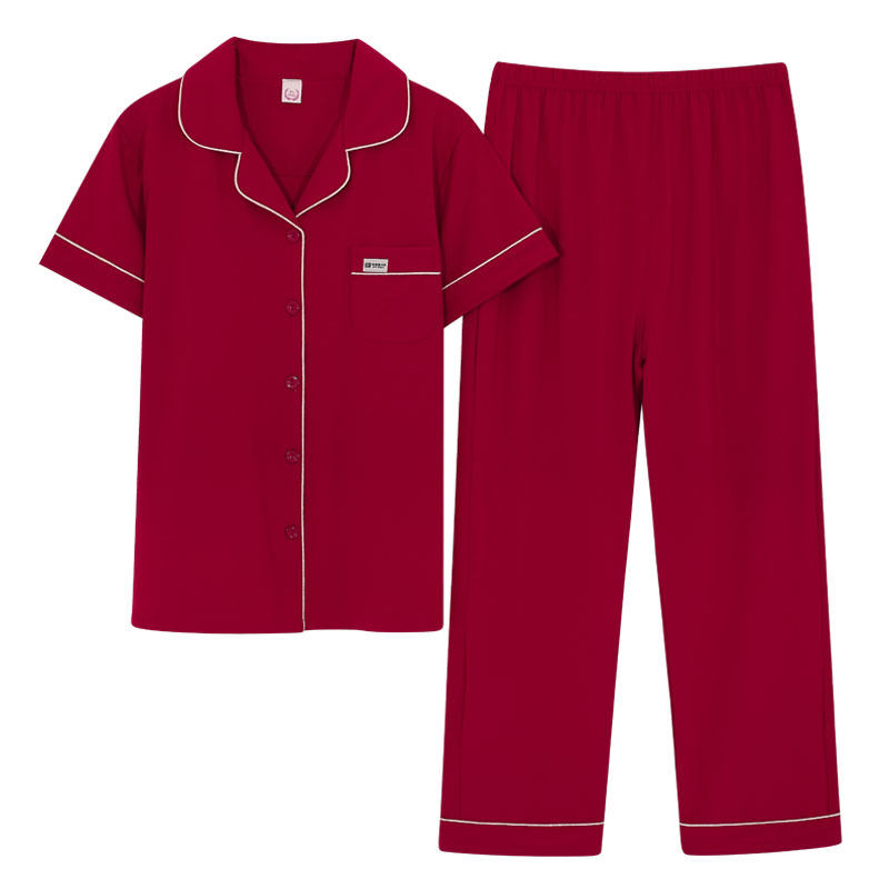 夏季情侣纯棉红色睡衣薄款家居服
