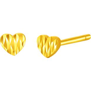 梦金园爱心黄金耳钉女闪耀足金耳饰养耳棒小巧耳针送女生日礼物/