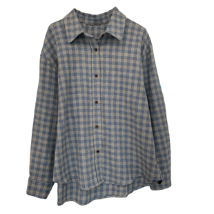 显白复古格纹韩版磨毛加厚长袖衬衫女秋冬宽松显瘦叠穿衬衣上衣