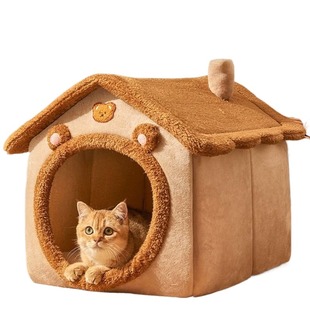 猫窝狗窝冬季封闭式可拆洗猫房子猫咪屋宠物冬天用双层超大屋顶
